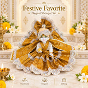Golden Brocade Festive Dress for Laddu Gopal Ji-With Pagdi & Patka
