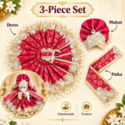 Rani Pink Designer Dress for Laddu Gopal Ji- With Pagdi & Patka