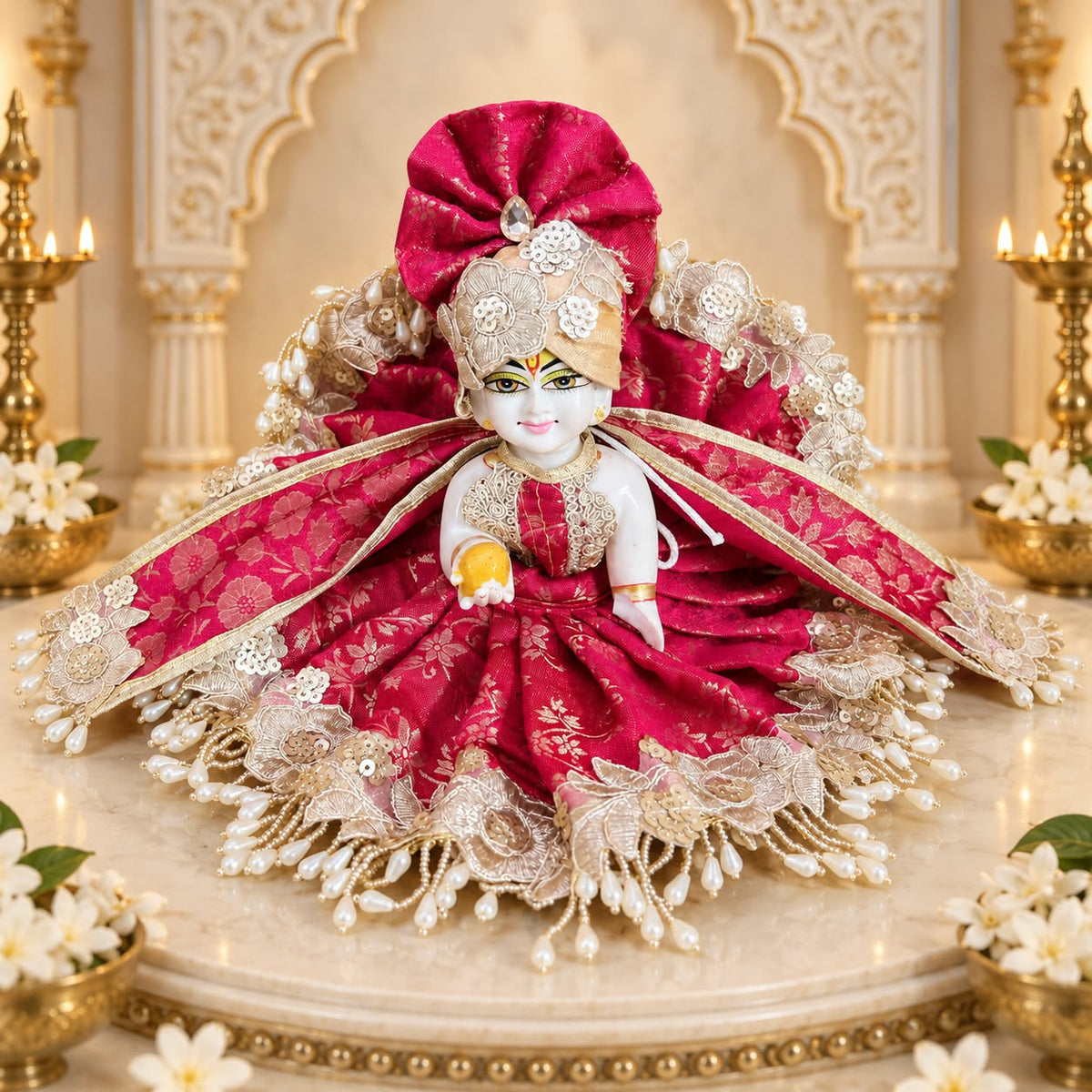 Rani Pink Designer Dress for Laddu Gopal Ji- With Pagdi & Patka