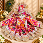 Pink Patola Designer Dress for Laddu Gopal Ji- With Pagdi & Patka