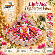 Pink Patola Designer Dress for Laddu Gopal Ji- With Pagdi & Patka