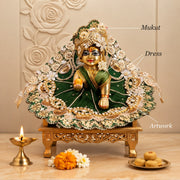 Designer Laddu Gopal Ji Dress – Elegant Green & Golden For Diwali