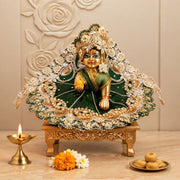 Designer Laddu Gopal Ji Dress – Elegant Green & Golden For Diwali