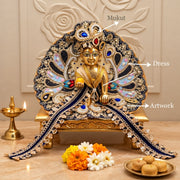 Cream & Royal Blue Peacock Dress for Laddu gopal Ji For Diwali