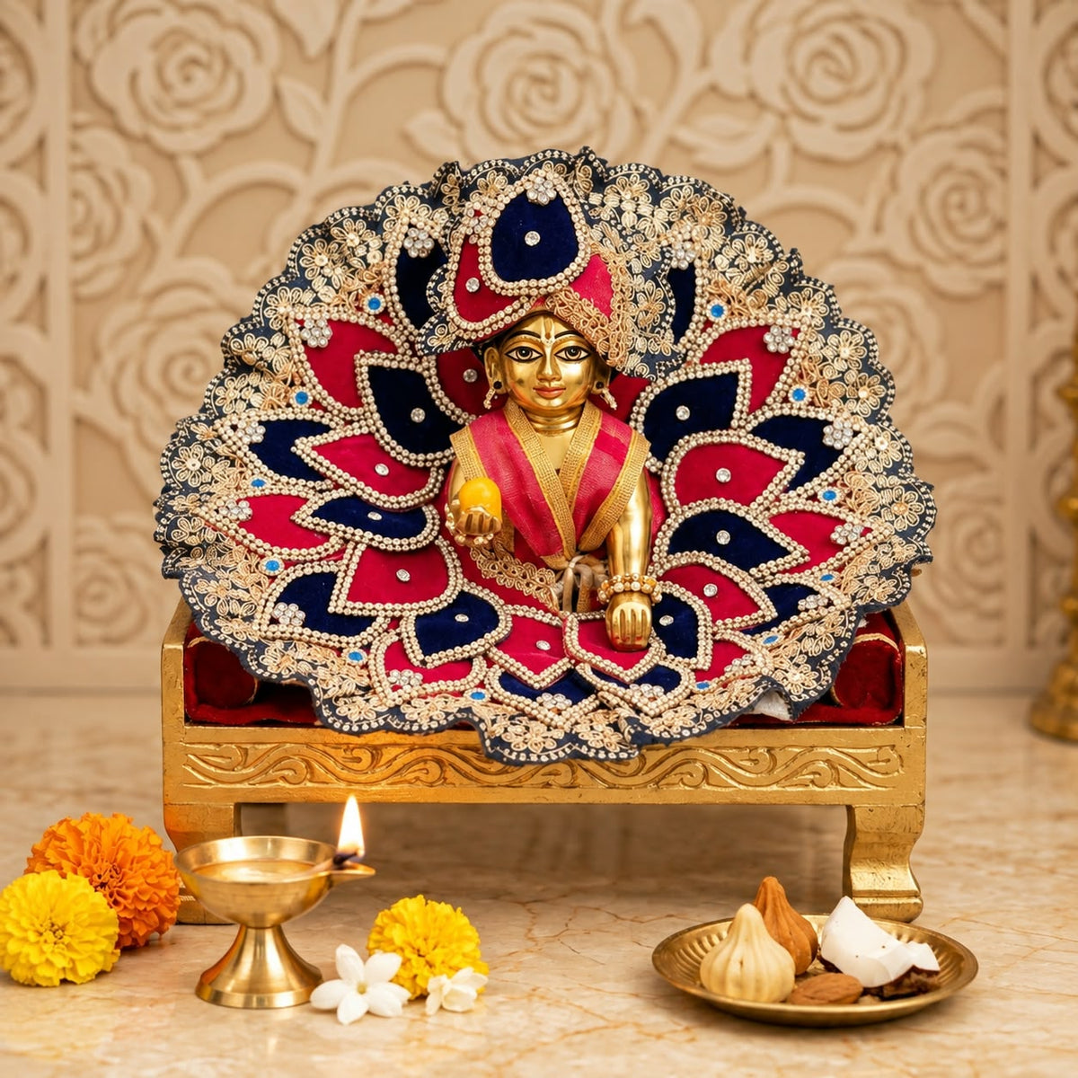Pink & Navy Blue Patel Designer Dress For Laddu gopal jI For Diwali