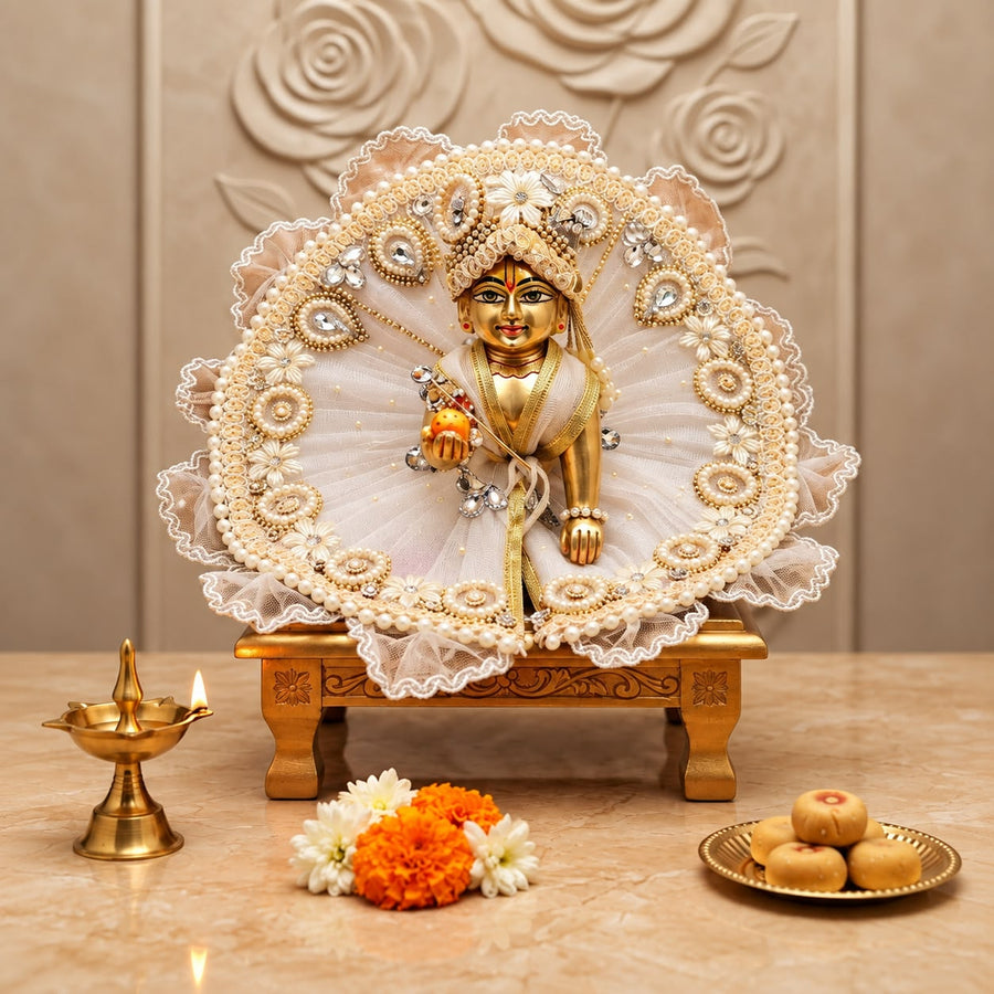 Premium Golden & Pearl Embellished Dress For Laddu Gopal ji For Sharad Purnima