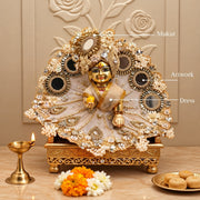 Premium White & Pearl Embellished Laddu Gopal Designer Dress Set For Sharad Purnima
