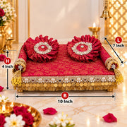 Premium Red & Golden Brocade Laddu Gopal Ji Aasan / Singhasan / Chowki