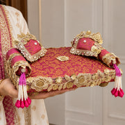 Premium Pink Embroidered Laddu Gopal Ji Singhasan Aasan