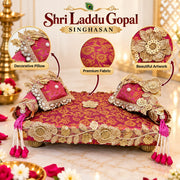Premium Pink Embroidered Laddu Gopal Ji Singhasan Aasan