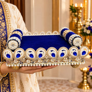 Premium Royal Blue & Golden Pearl-Embellished Laddu Gopal Ji Singhasan Aasan
