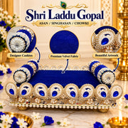 Premium Royal Blue & Golden Pearl-Embellished Laddu Gopal Ji Singhasan Aasan