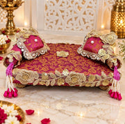 Premium Pink Embroidered Laddu Gopal Ji Singhasan Aasan