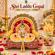 Premium Yellow Royal PATOLA Designer Laddu Gopal Ji Singhasan ith 2 Beautiful Pankhi