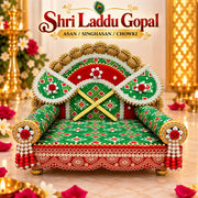 Premium Green Patola Royal Designer Laddu Gopal Ji Singhasan Aasan With 2 Beautiful Pankhi