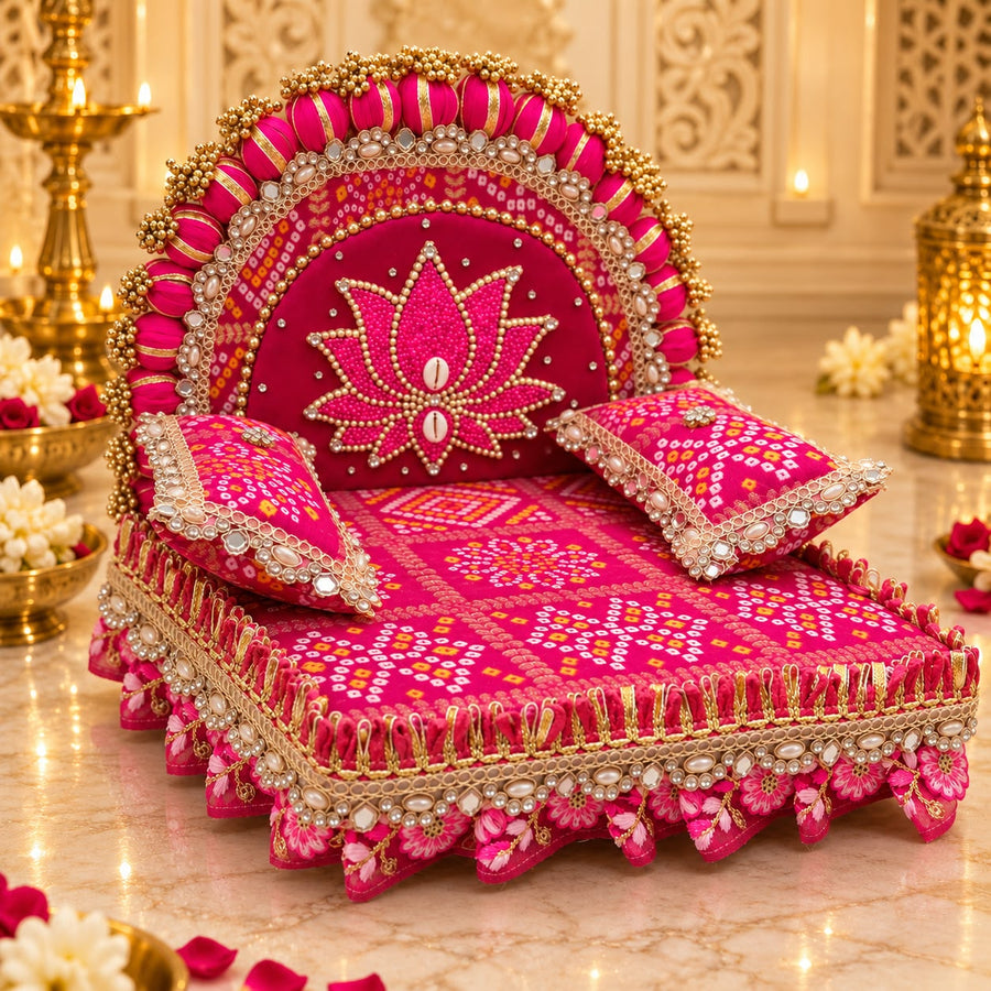 Premium Pink Lotus Royal Designer Laddu Gopal Ji Singhasan Aasan