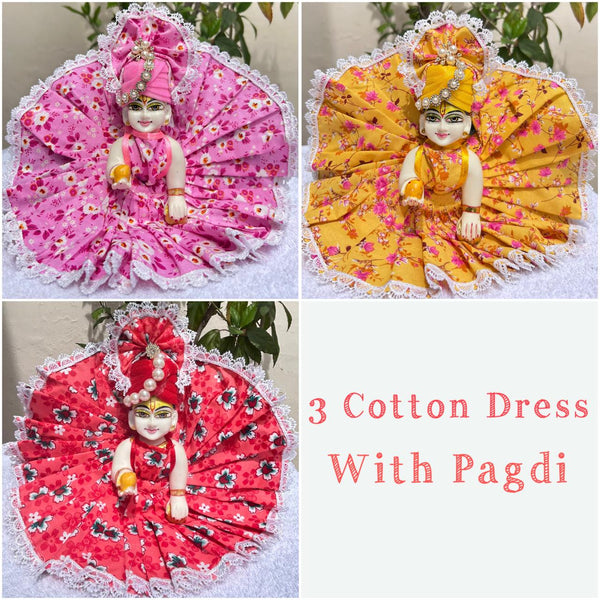 Beautiful 3 Cotton Dress with 3 Pagdi