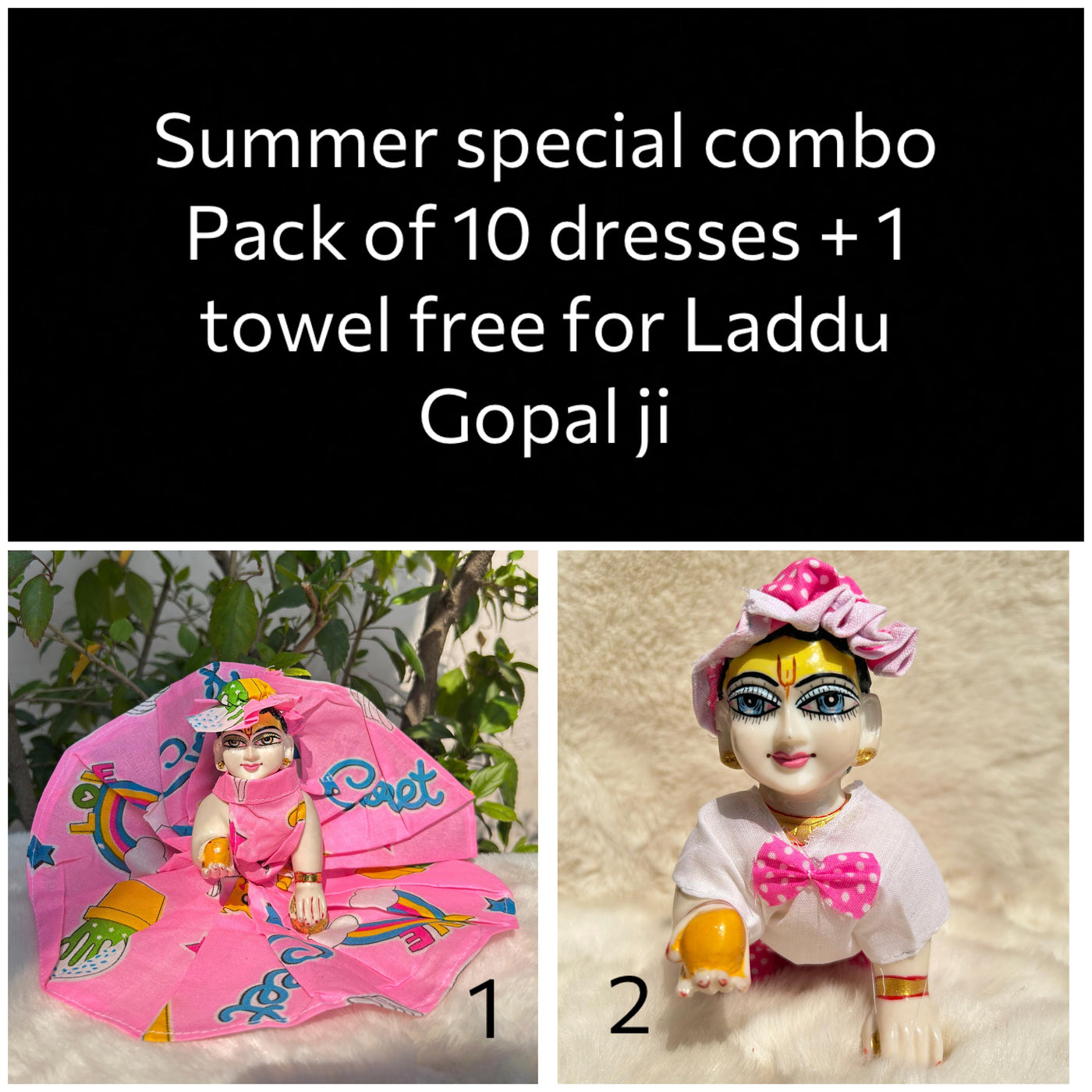 Summer Special Combo for laddu gopal  Pack of 10 Dresses + 1 Towel free for laddu ji