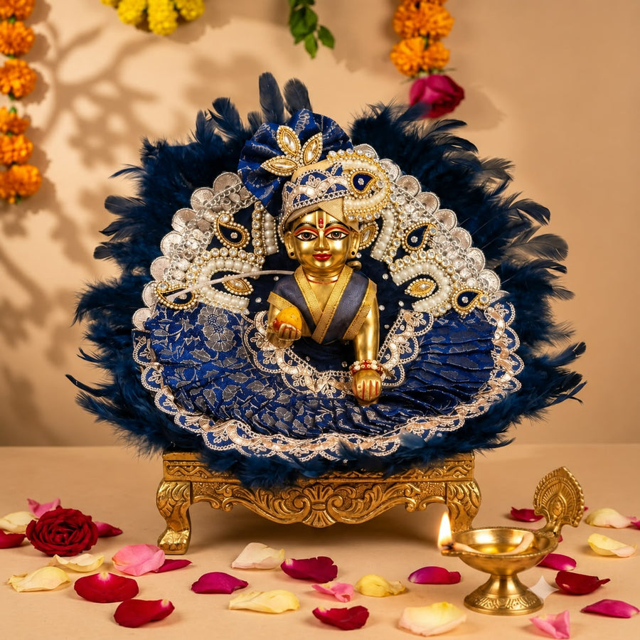 Royal Blue & Golden Laddu Gopal Designer Dress For Diwali