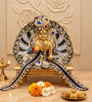 Cream & Royal Blue Peacock Dress for Laddu gopal Ji For Diwali