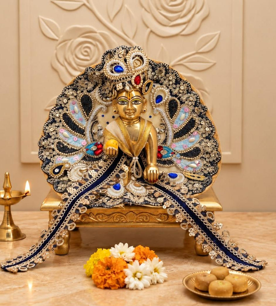 Cream & Royal Blue Peacock Dress for Laddu gopal Ji For Diwali