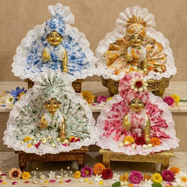 Premium Pure Cotton Dress for Laddu Gopal ji 4pc Set with 4 Pagdi Without Bukram Washable Dress