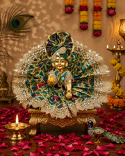 Laddu Gopal Ji Designer Poshak – Royal Peacock Elegance - With Pagdi & Patka